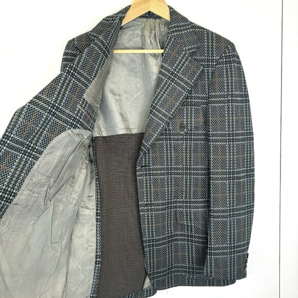 Vintage 70s Blazer Mens 40R 100% Wool Plaid Sport Coat Jacket Hipster Retro - Picture 7 of 9